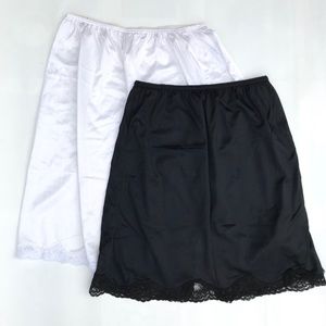 Vintage Met Lin Warners Set/2 Black White Nylon Lace Slip Skirts Sz Large Medium
